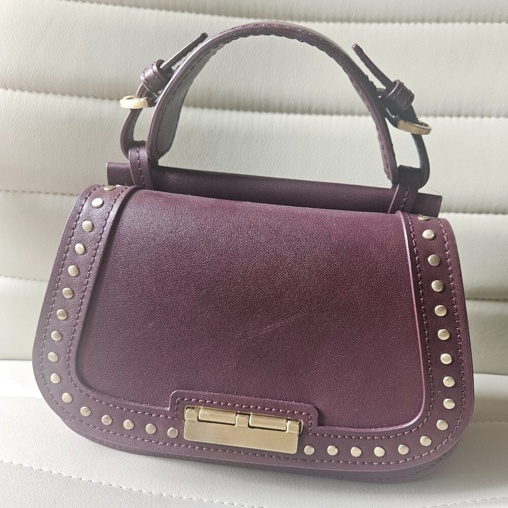 Zac Posen Chantelle Studded Saddle Bag burgundy
